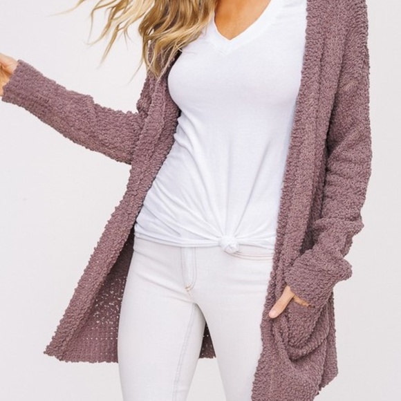 NWT, ON SALE! Popcorn Textured Open Cardigan-Mocha - Picture 3 of 3
